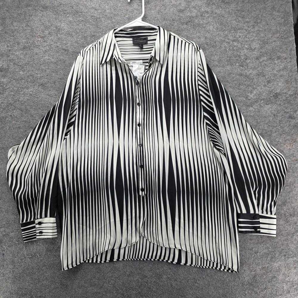 Investments Button-Up Womens L Black Striped Collared Lightweight Relaxed Fit